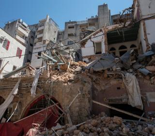 Destroyed buildings and rubble in Beirut