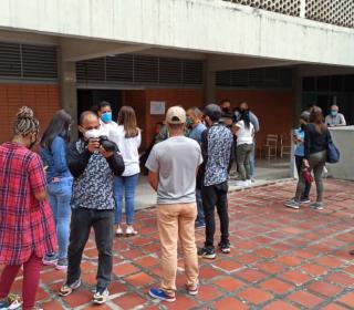 People lined up outside polling station in Venezuela