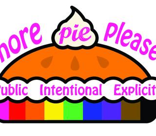 PIE Day logo, a rainbow-coloured pie with the words more pie please! above and the words public, intentional, and explicit in the middle of the pie.
