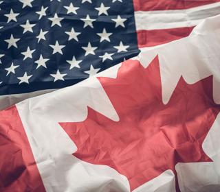 The flag of Canada and the flag of the United states