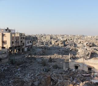 Ruins of destroyed buildings in Gaza