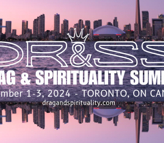 Drag & Spirituality Summit against a cityscape.