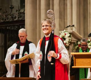 Bishop Mariann Budde leads the Service of Prayer for the Nation at the Washington National Cathedral.