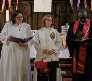 Carmen Lansdowne, Kimberly Heath, and Michael Blair at the installation service at Knox United Church