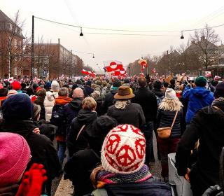 A protest in a street in Copenhagen in support of Greenland