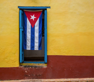Cuban flag in a window