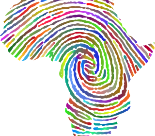 A rainbow coloured thumbprint in the shape of Africa
