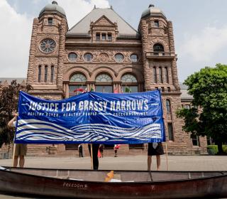 A rally in front of the Ontario legislature in support of Grassy Narrows