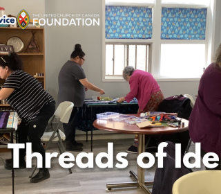 Women attending a ribbon skirt making workshop