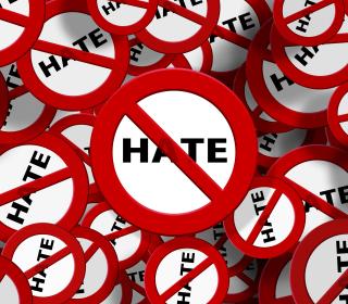 The word hate crossed out with red bar