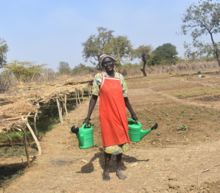 Amei on her land in South Sudan