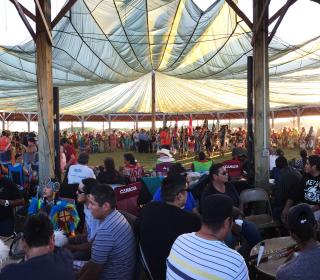 Under the big tent at the Muskoday Powwow.
