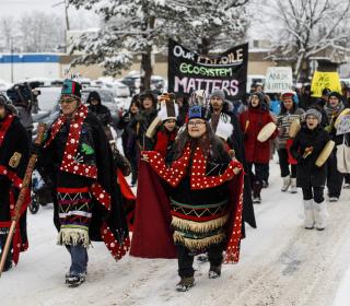 Photo of Wet'suwet'en Hereditary Chiefs taking part in a rally in Smithers, BC, January, 2020