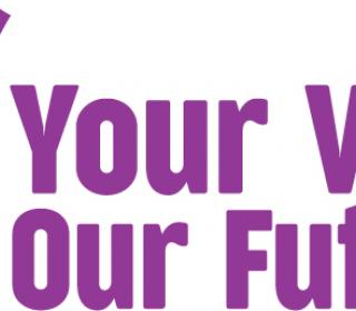 Logo of text saying Your Vote Our Future