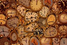 An abstract image of clocks