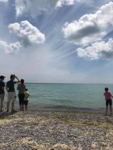 A group of GC43 youth pilgrims explore the edge of Lake Ontario in Port Perry, during their visit to Bay of Quinte Conference.