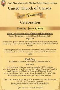 St. Martins UC and Grace-Westminster UC Centennial Celebration Invitation
