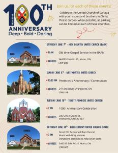 Anniversary Service Celebrating 100 Years of the United Church of Canada in Dufferin County Invitation 