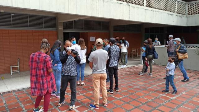 People lined up outside polling station in Venezuela