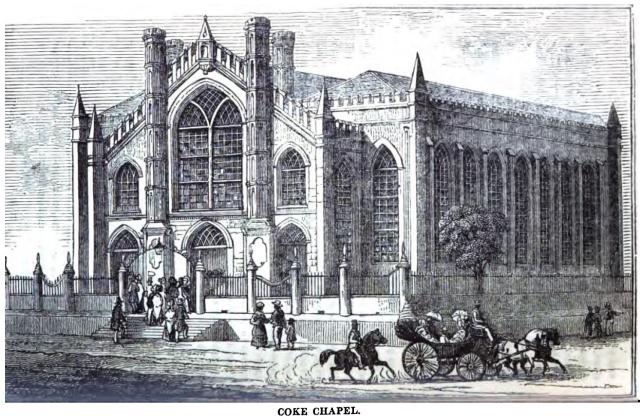 A black and white drawing of a large church building in 19th century Jamaica.