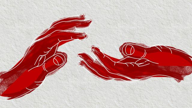 An illustration of two hands reaching out for each other.