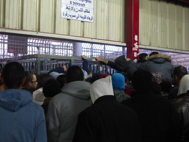 A crush at the gates of Qalandiya check point, Jerusalem.