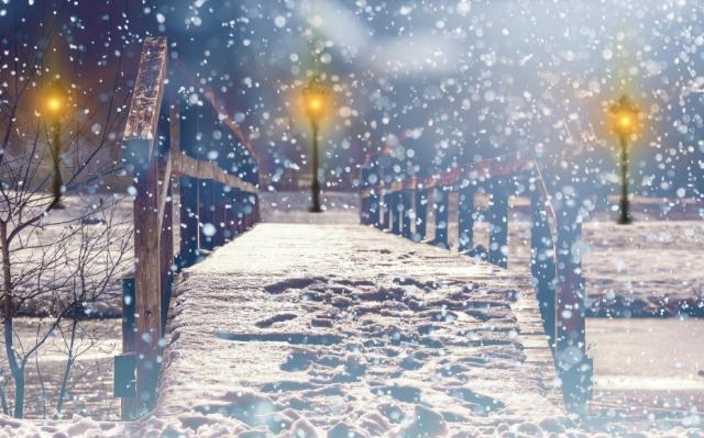 Snow falling in the night