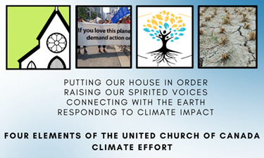 Four small square images showing a church, a protest banner, a tree, and dry, cracked ground above the words Putting Our House in Order