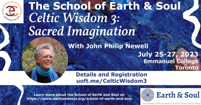Head shot of John Philip Newell with text around him describing the event.