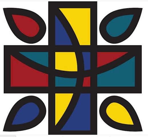 A multi-colour cross image in the style of stained glass