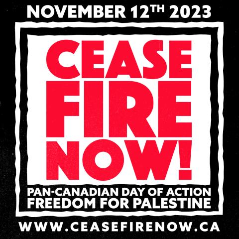 Poster for national day of action on Nov. 12, 2023, calling for a ceasefire in Israel-Palestine.