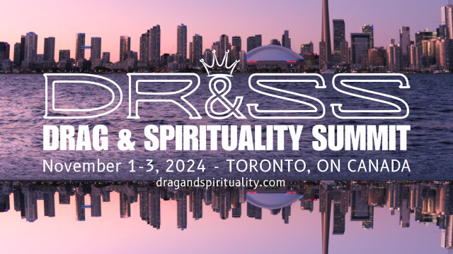 Drag & Spirituality Summit against a cityscape.