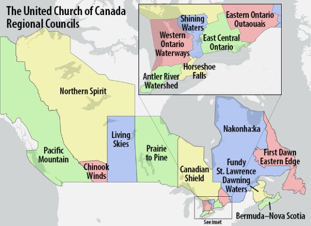 A coloured map of Regional Councils across Canada