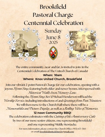 Brookfield Pastoral Charge Centennial Celebration Invitation