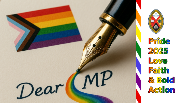 Pride 2025 Love Faith and Bold Action banner