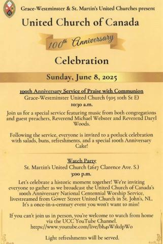 St. Martins UC and Grace-Westminster UC Centennial Celebration Invitation