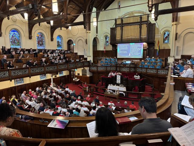 Guests and choir at the Centennial Service in Gower Street United Church