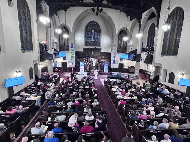 People gathered in Knox United Church for the apology service