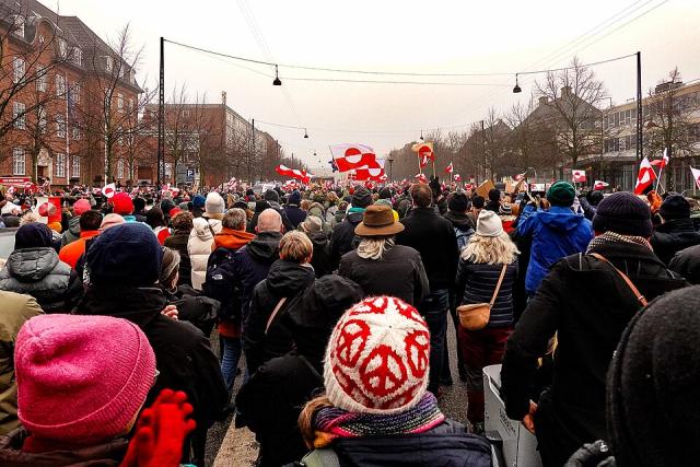 A protest in a street in Copenhagen in support of Greenland