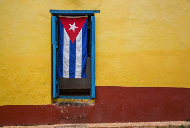 Cuban flag in a window