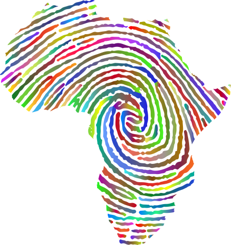 A rainbow coloured thumbprint in the shape of Africa