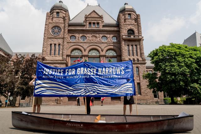 A rally in front of the Ontario legislature in support of Grassy Narrows