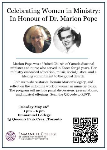 A poster featuring two photos of Marion Pope