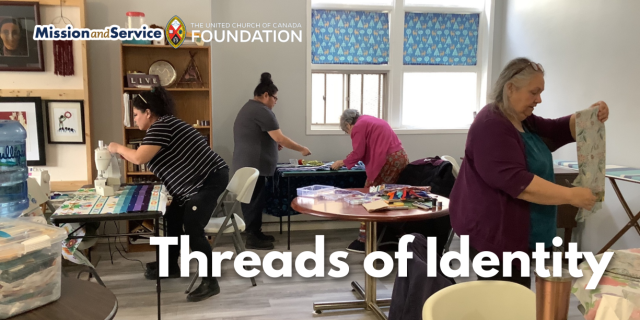 Women attending a ribbon skirt making workshop