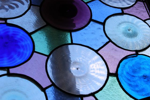 Photo of blue and purple stained glass circles