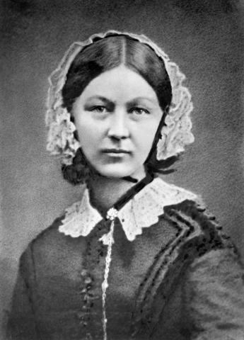 Black-and-white portrait photograph of Florence Nightingale at about age 40.