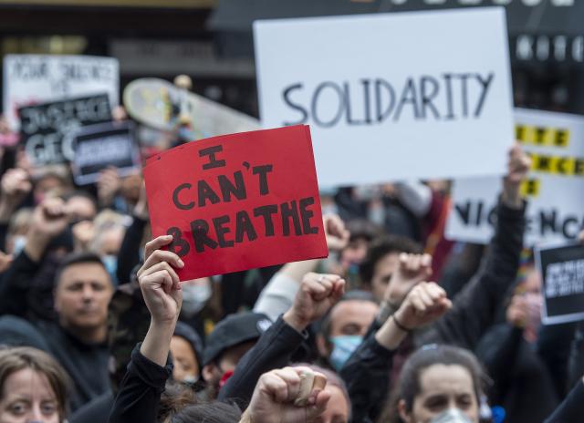 Protesters in Halifax demonstrate against police action in the death of George Floyd and others. Monday, June 1, 2020.. Racism protest in Halifax, June 1, 2020
