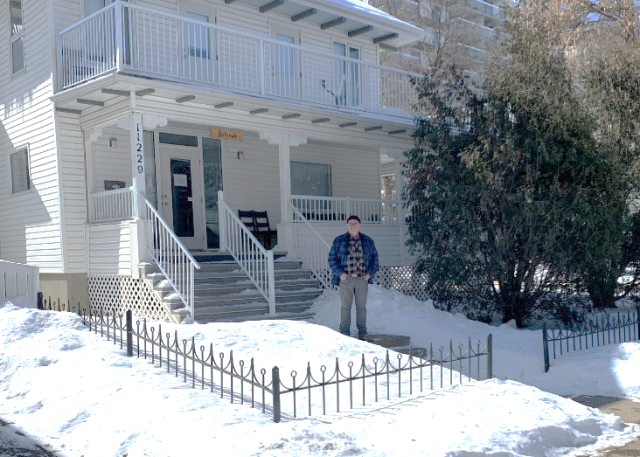 Ed Fox stands outside the Jellinek Society’s Recovery House in Edmonton, AB. Ed Fox outside the Jellinek Society’s Recovery House in Edmonton, AB