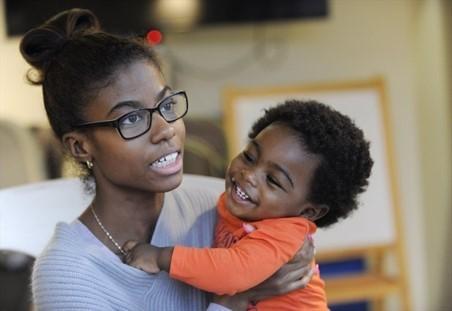 Sheenique and Jayvion at the Massey Centre, Toronto Mother and child at Massey Centre, Toronto