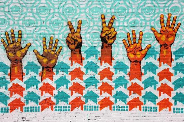 "Hands Up for Peace!" mural in St. Louis, Missouri.
